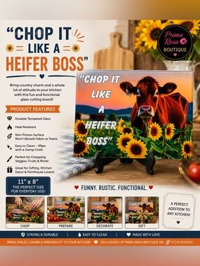 Cow and Sunflower Glass Cutting Board